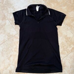 Athleta Black Zip-Up short sleeve momentum tee with collar